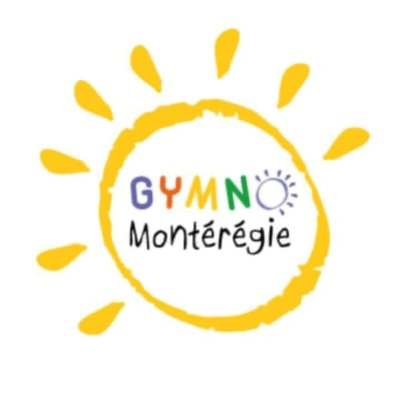 A yellow sun with rays surrounds a logo that reads "GYMNO Montérégie" in colorful letters, with a smaller sun icon within the "O" of "GYMNO".