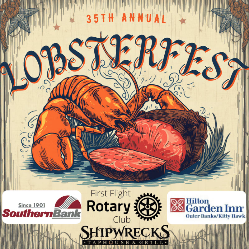 An orange lobster and a steak are featured in the foreground against a light-colored background with "35th Annual Lobsterfest" text and sponsor logos.