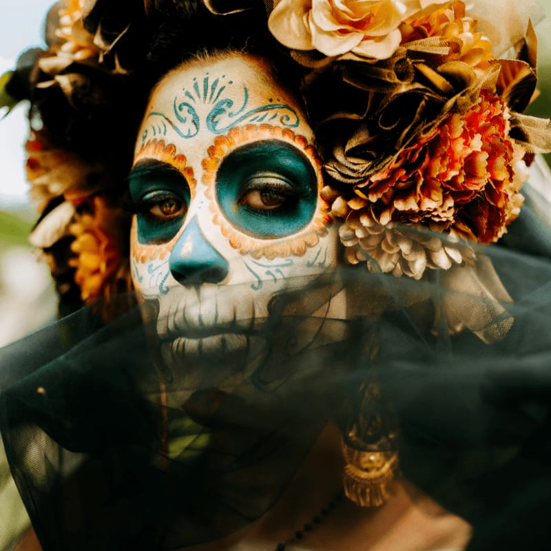 person wearing black and white mask