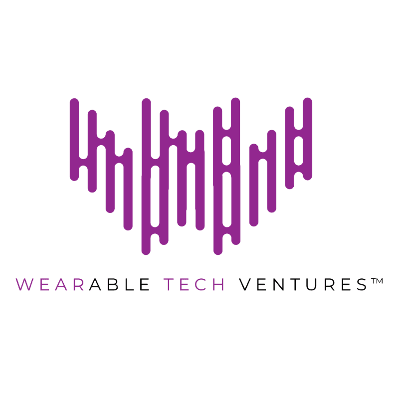 A purple abstract graphic and the text "WEARABLE TECH VENTURES™" are centered against a plain white background.