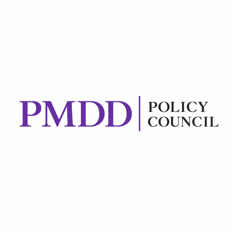The purple text "PMDD" and black text "POLICY COUNCIL" are separated by a vertical line against a plain white background.