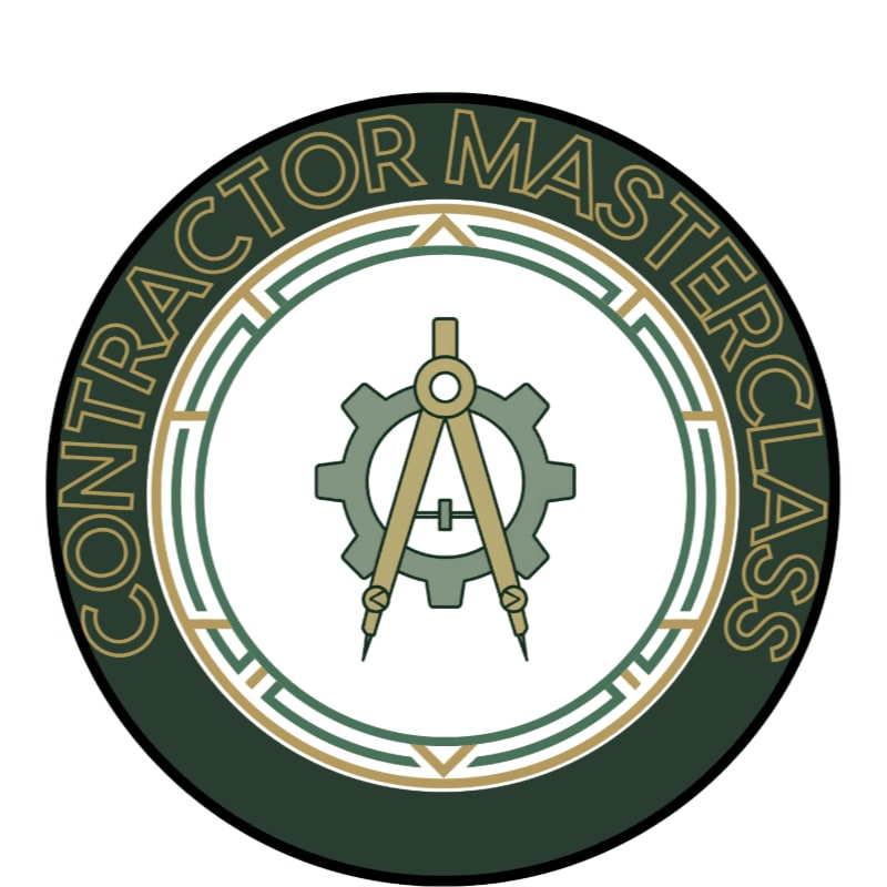 A compass and gear are centered within a circular logo that reads "CONTRACTOR MASTERCLASS" around the outer edge.