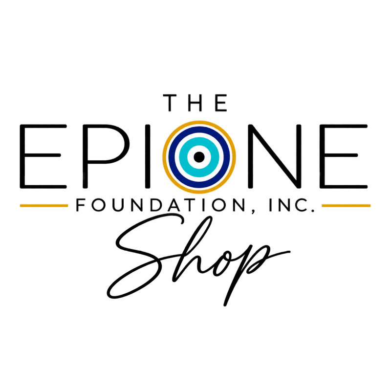 A logo for "THE EPIONE FOUNDATION, INC. Shop" featuring an evil eye symbol in the center, set against a plain white background.