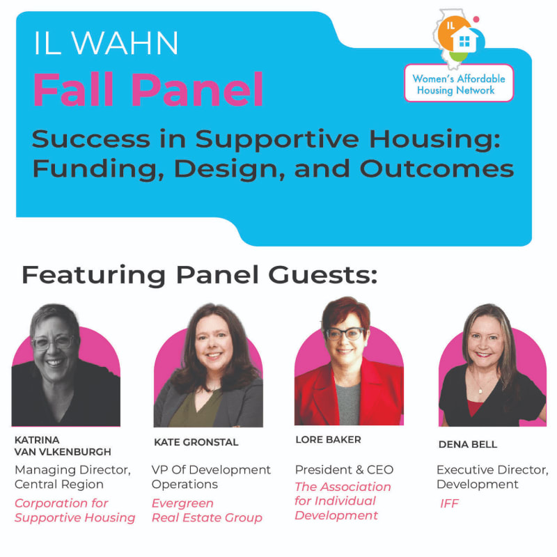 Four female panel guests are featured in the foreground against a white background, with a blue and pink promotional header for the IL WAHN Fall Panel at the top.