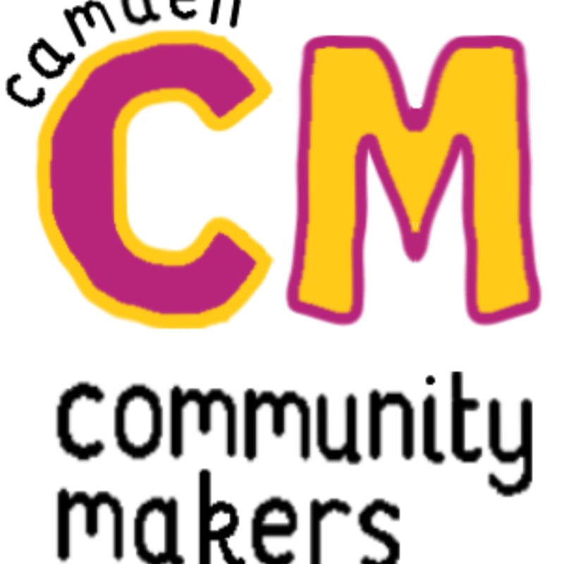Large, colorful letters "CM" and the text "community makers" are set against a plain white background.