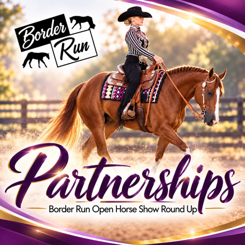 A woman in western attire rides a chestnut horse across a sandy arena with a wooden fence and soft sunlight in the background.
