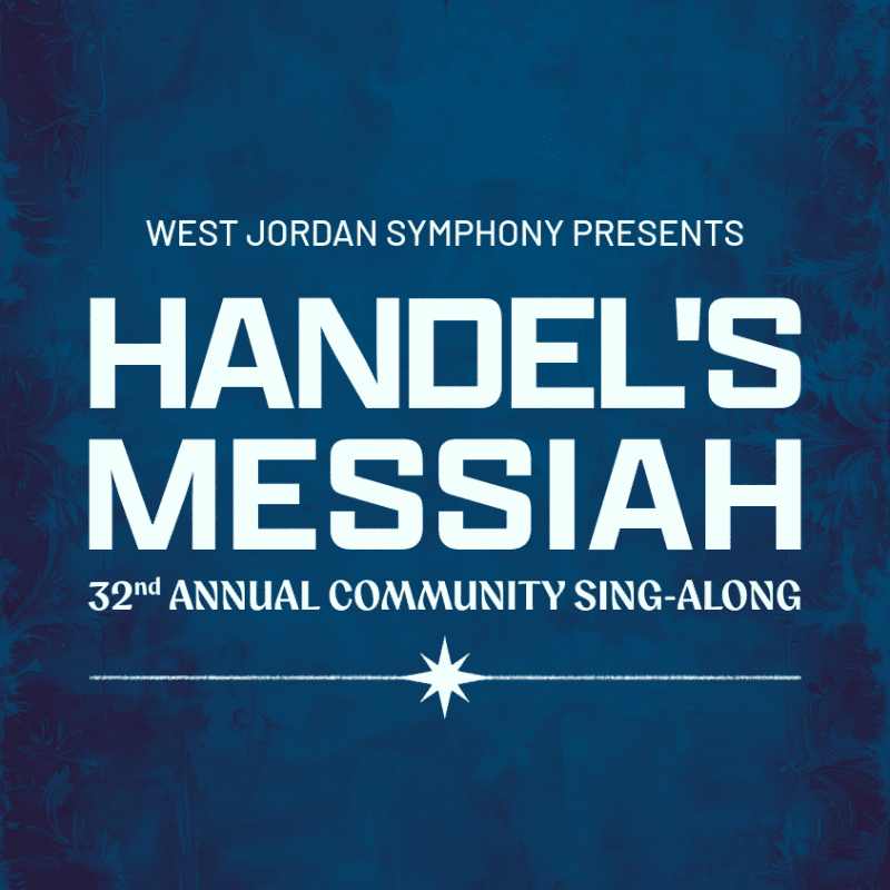 White text announcing "Handel's Messiah" and a community sing-along sits centered over a textured dark blue background.