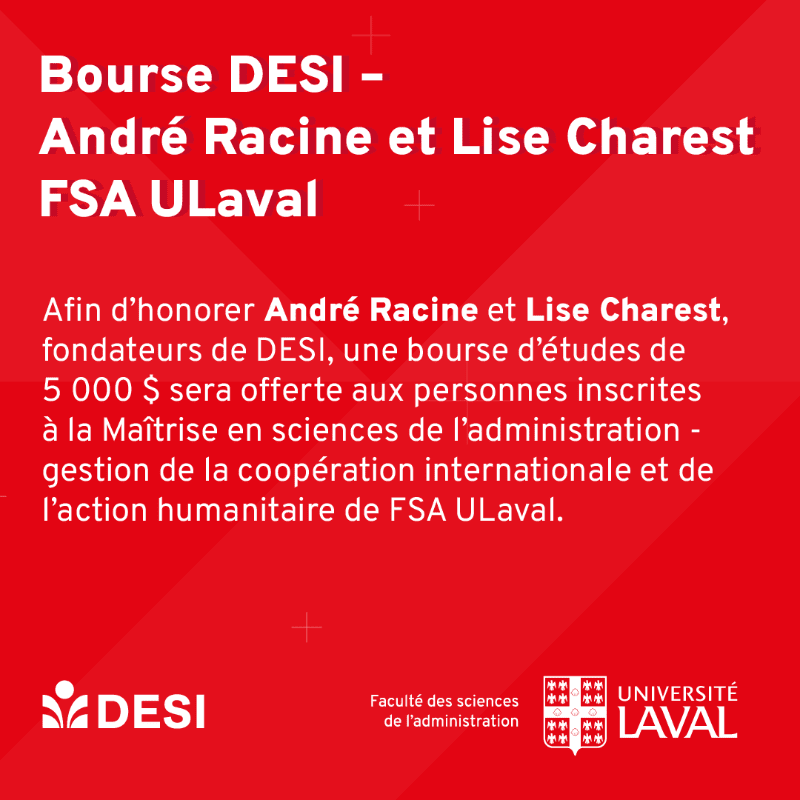 White and bold text detailing a scholarship announcement is set against a vibrant red background featuring subtle geometric patterns and university logos at the bottom.