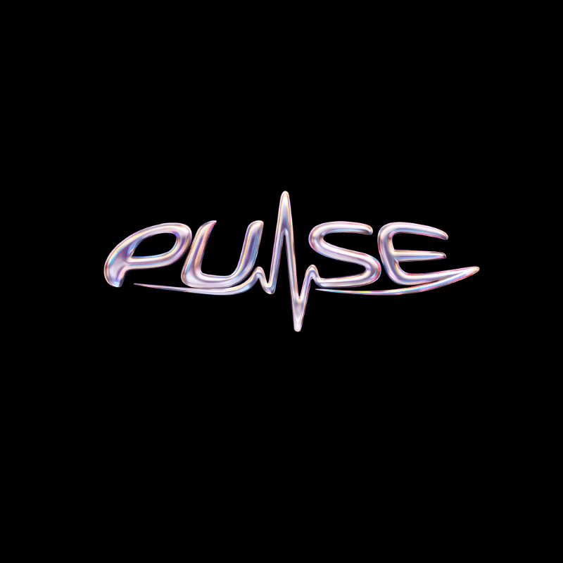The word "pulse" is written in a glossy, iridescent font with a heartbeat line integrated into the center, set against a solid black background.