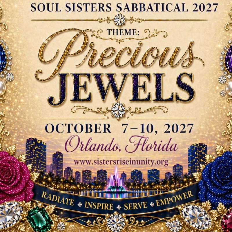 Gold and jewel-toned text announcing the "Precious Jewels" event sits in the foreground over a shimmering gold background and a sparkling Orlando city skyline.