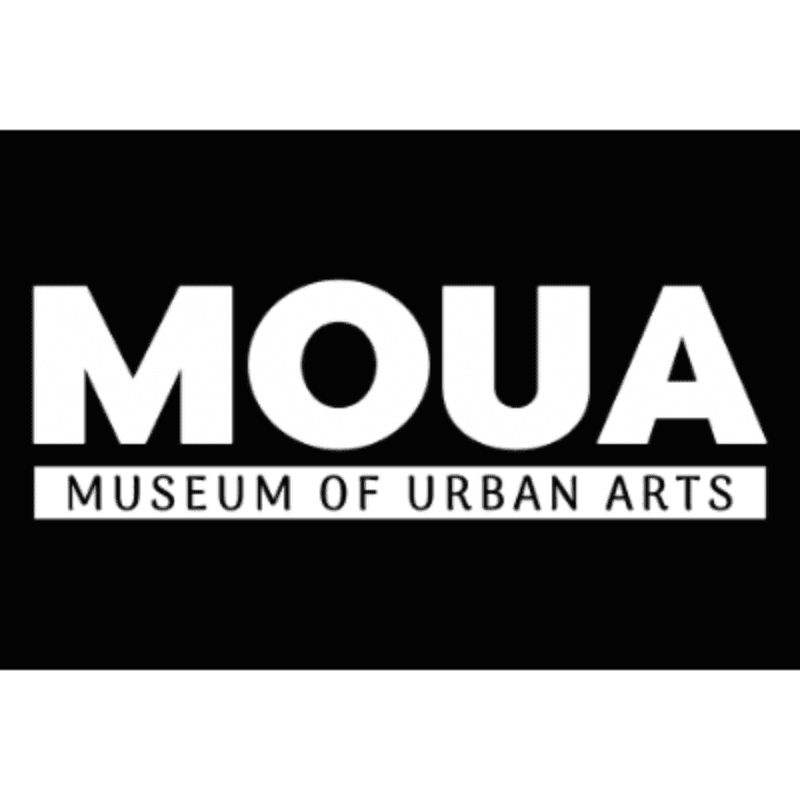White text reading "MOUA MUSEUM OF URBAN ARTS" is centered against a solid black background.