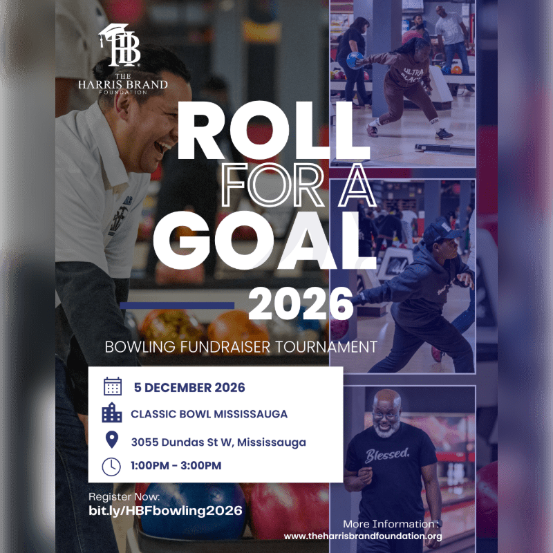 A promotional flyer for a 2026 bowling fundraiser features a laughing man in the foreground and various bowling action shots in the background.