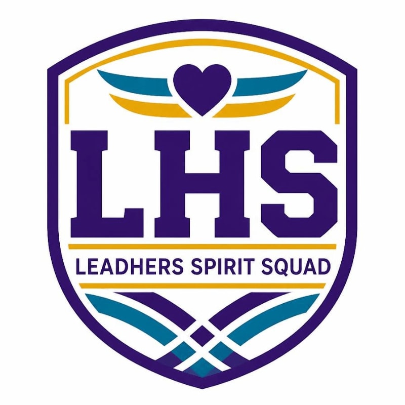 A purple and gold shield logo featuring the letters "LHS" and "LEADHERS SPIRIT SQUAD" set against a plain white background.