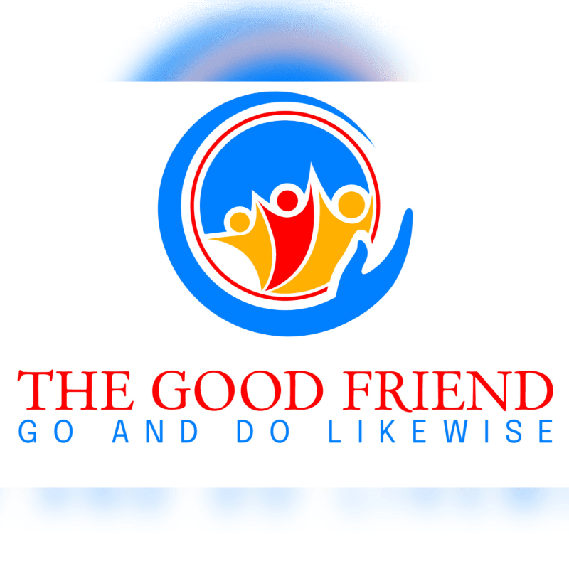 A colorful logo featuring stylized human figures cradled by a blue hand sits above the text "THE GOOD FRIEND GO AND DO LIKEWISE" against a plain white background.
