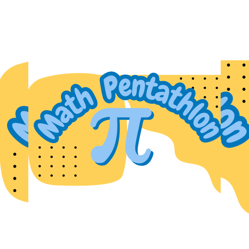 Blue text reading "Math Pentathlon" and a large pi symbol are centered over a yellow abstract background on a white field.
