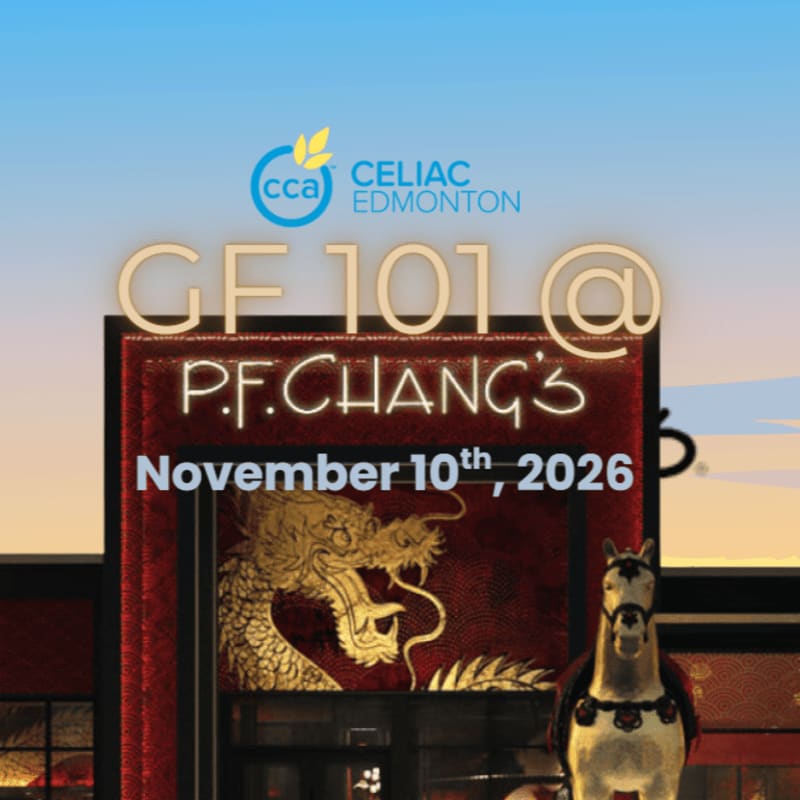 Text announcing "GF 101 @ P.F. Chang's" on November 10th, 2026, is overlaid on a storefront featuring a golden dragon and a white horse statue against a clear blue sky.