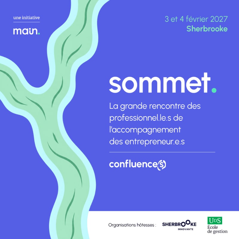 White and light green text and logos are layered over a purple background featuring a flowing, light green organic shape on the left.