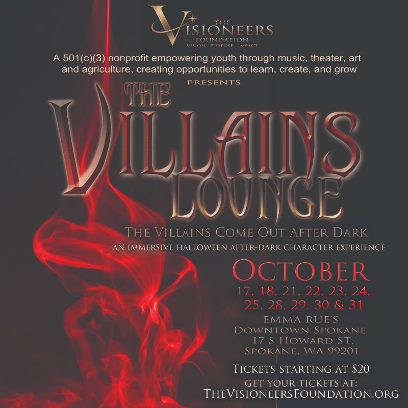Stylized red smoke swirls in the foreground against a dark background featuring text for "The Villains Lounge" event.