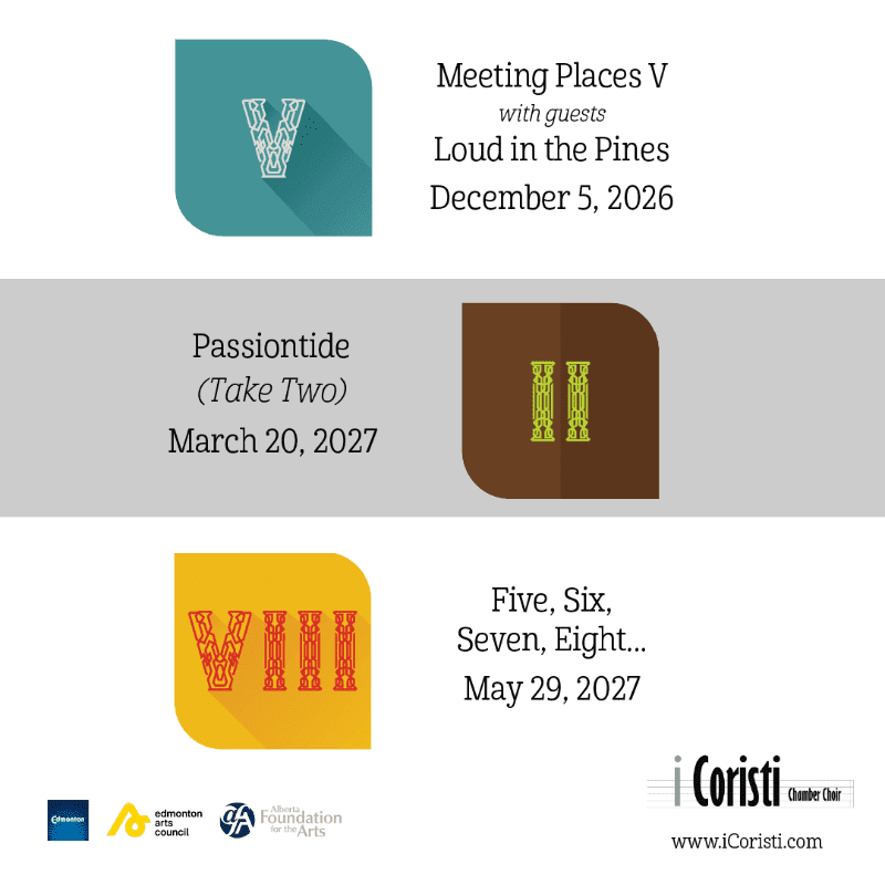 Three event listings with colorful icons and dates are displayed against a white and grey segmented background.