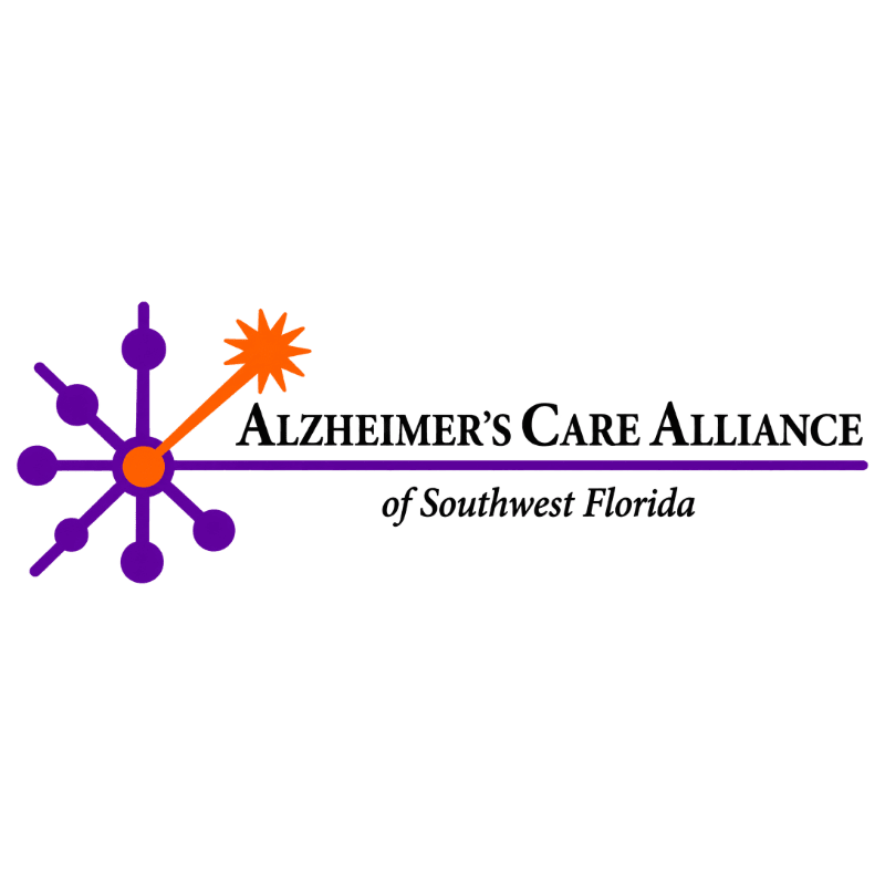 A purple and orange stylized neural network logo with the text "ALZHEIMER'S CARE ALLIANCE of Southwest Florida" is centered on a plain white background.