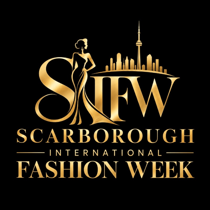 A gold logo featuring a silhouette of a woman and a city skyline sits against a solid black background.