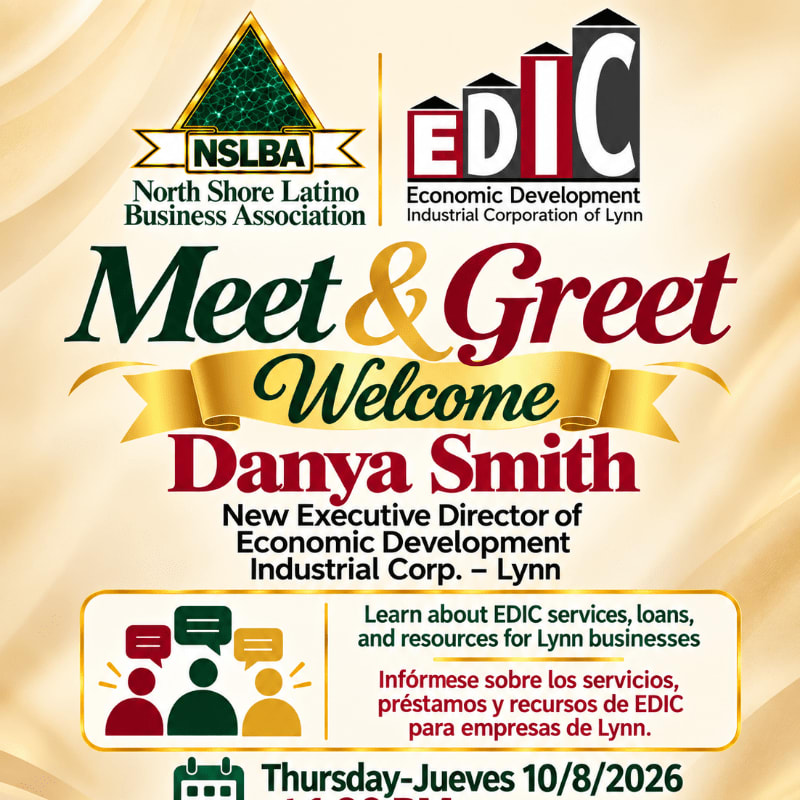A "Meet & Greet" event flyer for Danya Smith features bold text and organizational logos set against a draped gold fabric background.