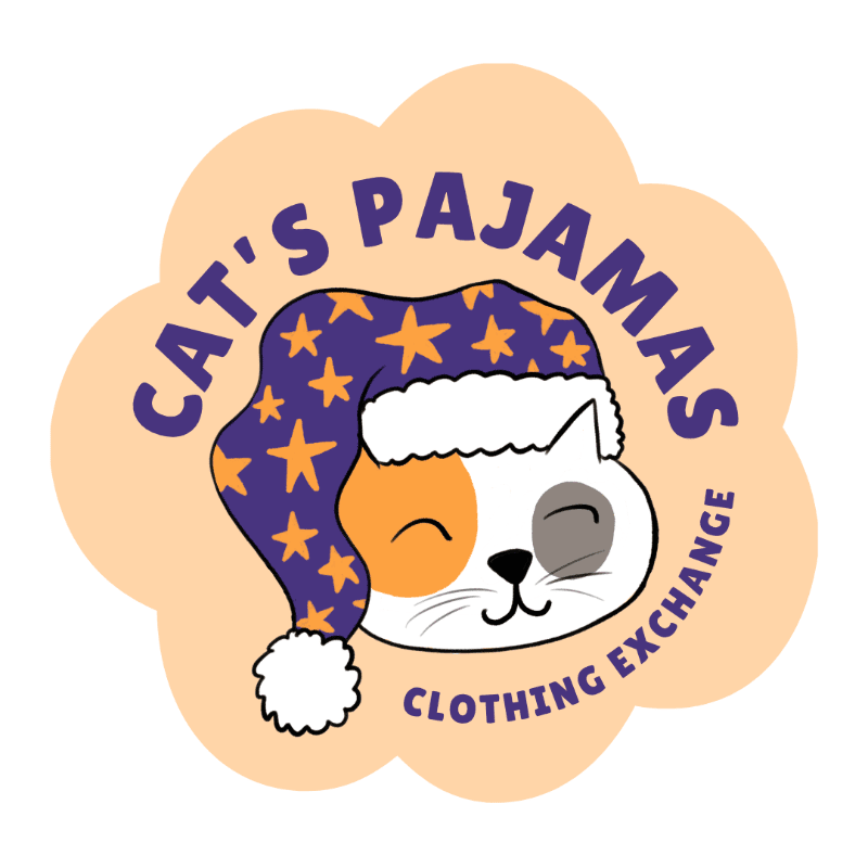 A cartoon cat wearing a star-patterned sleeping cap is centered within a peach-colored cloud shape on a white background.