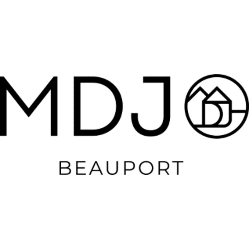 Bold black letters "MDJ" are in the foreground, with a stylized house icon replacing the "O", and "BEAUPORT" written in smaller letters below, all against a white background.