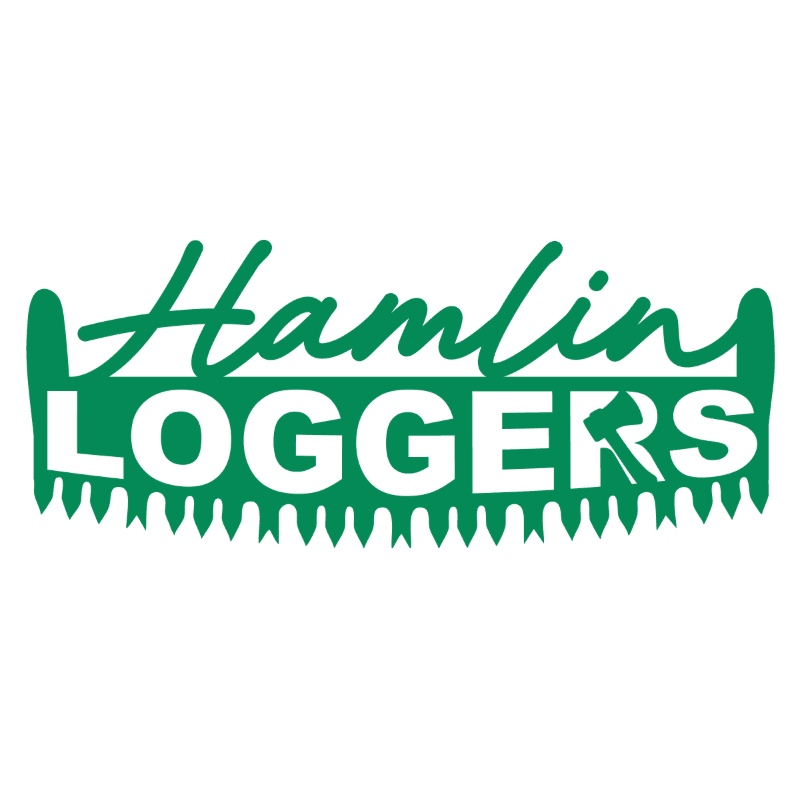 Green text reading "Hamlin LOGGERS" styled as a saw blade is centered against a plain white background.