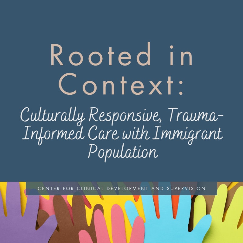Text about culturally responsive care is centered on a dark blue background, with colorful paper hand cutouts lining the bottom foreground.