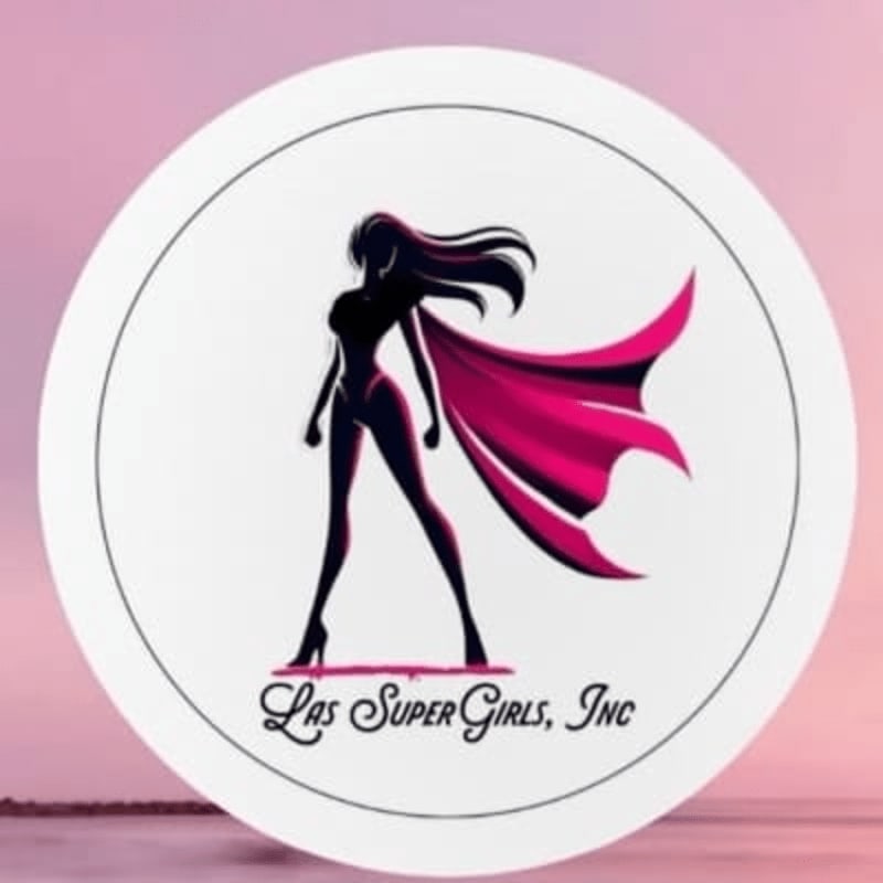A silhouette of a woman with a flowing cape stands confidently in the foreground, set against a soft pink and white gradient background.