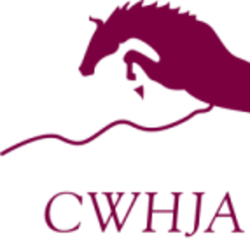 A maroon silhouette of a horse's head and a wavy line sit above the text "CWHJA" against a plain white background.