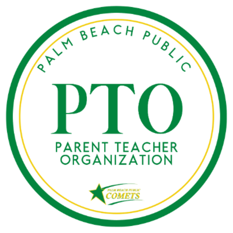 A green circular logo featuring the text "PTO Parent Teacher Organization" and "Palm Beach Public" in the foreground against a plain white background.