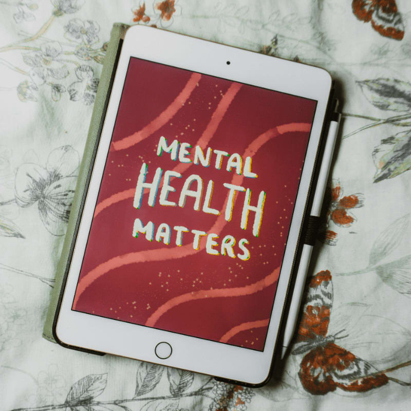 a tablet with the words mental health matters on it