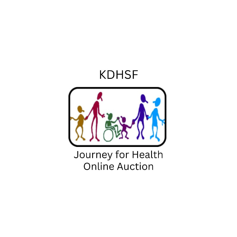 A colorful logo featuring stylized human figures, including a person in a wheelchair, is centered on a plain white background with the text "KDHSF" above and "Journey for Health Online Auction" below.