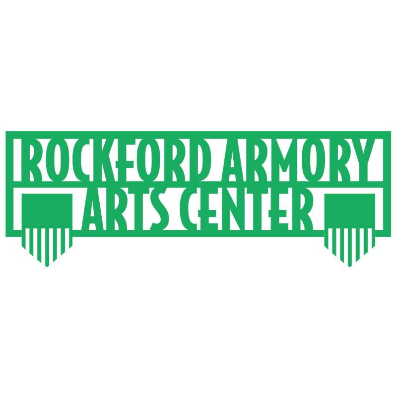 A green logo for the "Rockford Armory Arts Center" is centered against a plain white background.