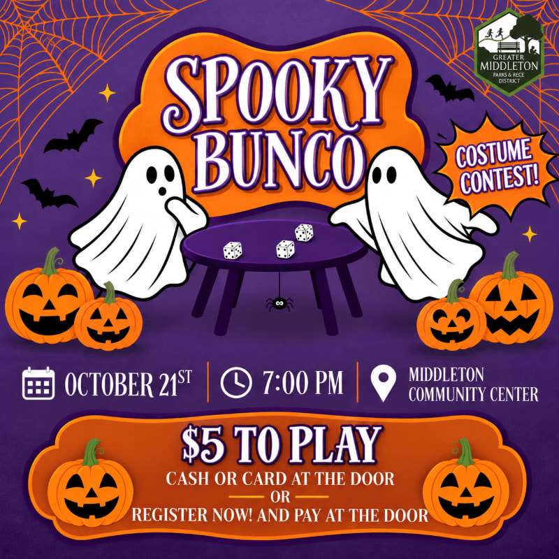 Two ghosts play dice at a purple table surrounded by jack-o'-lanterns, set against a dark purple background with spiderwebs and bats.