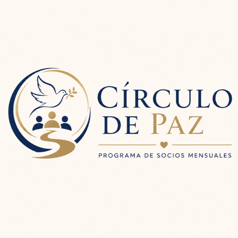 A logo featuring a dove, figures, and the text "CÍRCULO DE PAZ" is centered against a plain, light beige background.