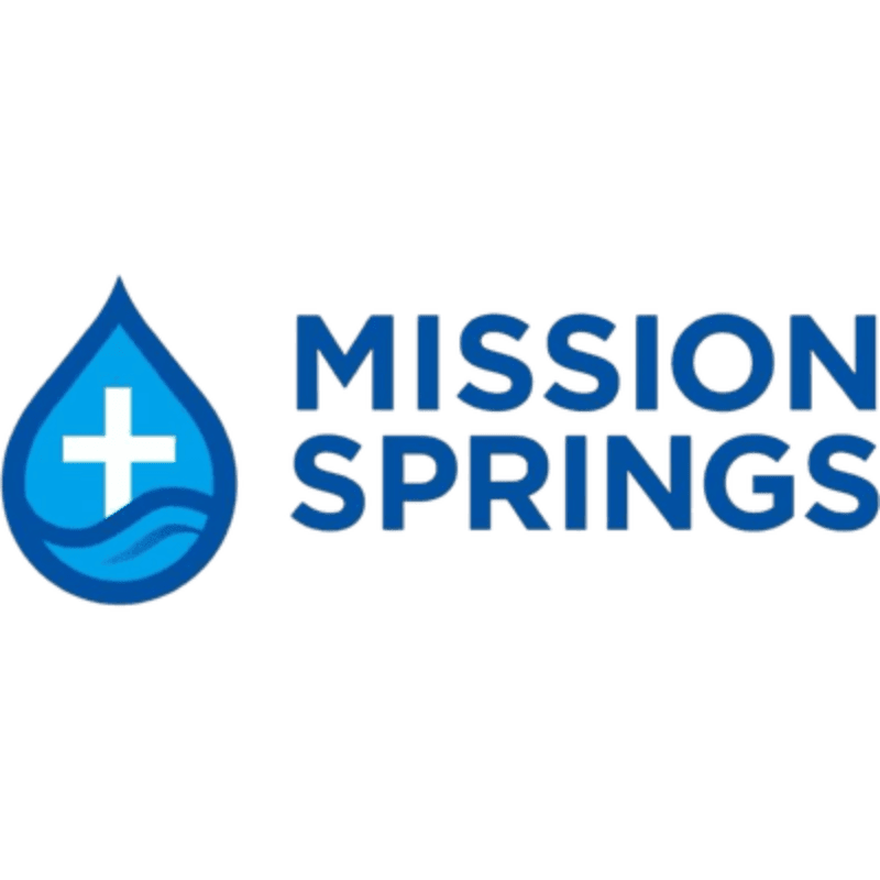 A blue water drop icon containing a white cross and waves sits next to the text "MISSION SPRINGS" against a plain white background.