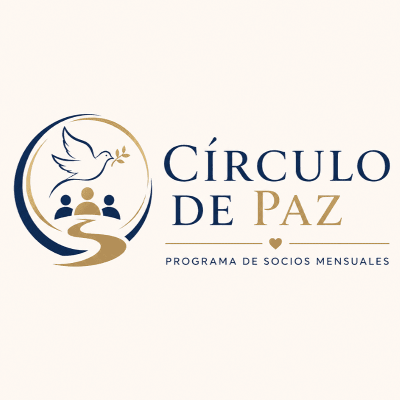 A logo featuring a dove, figures, and the text "CÍRCULO DE PAZ" is centered against a plain, light beige background.