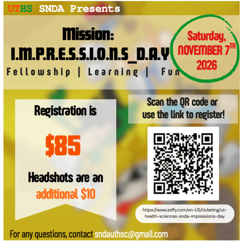 An event flyer for "I.M.P.R.E.S.S.I.O.N.S_D.A.Y" features registration details and a QR code in the foreground against a blurred yellow and green background.