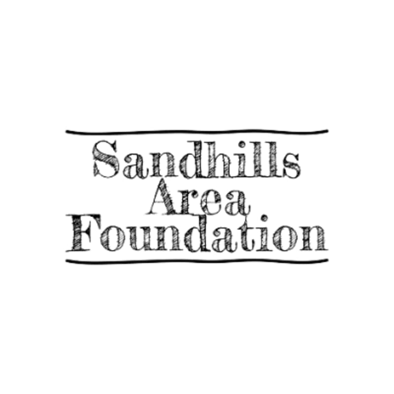 A black and white logo with the words "Sandhills Area Foundation" in a sketched font is centered on a white background.
