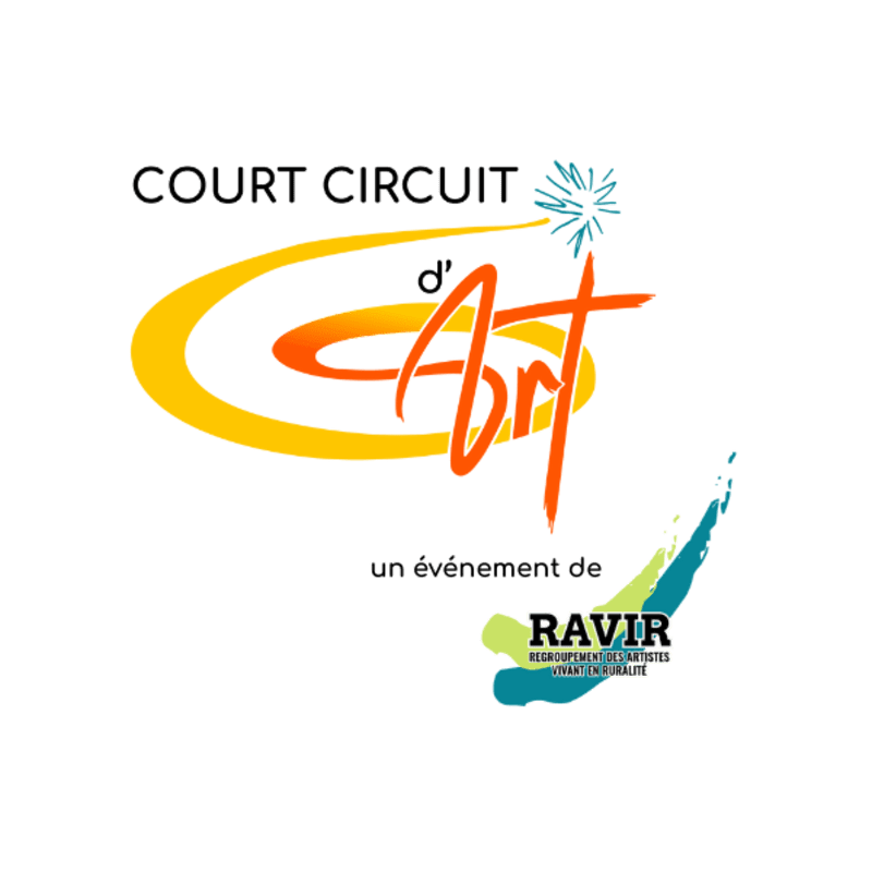 Colorful text and a stylized orange swoosh reading "COURT CIRCUIT d'Art" sit in the foreground against a plain white background.
