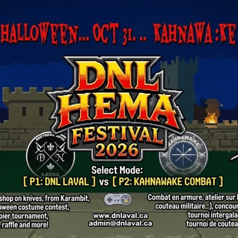 A promotional poster for the DNL HEMA Festival 2026 features bold yellow and red text in the foreground against a dark blue night sky and a pixelated castle silhouette in the background.