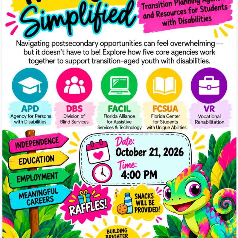 A colorful informational flyer featuring agency icons and event details in the foreground against a vibrant tropical leaf background.