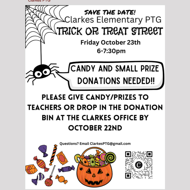 A Halloween event flyer featuring a spider and a pumpkin filled with candy in the foreground against a white background with event details and a spiderweb.