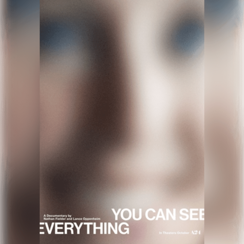 White text reading "YOU CAN SEE EVERYTHING" sits in the foreground over a heavily blurred, close-up image of a face in the background.