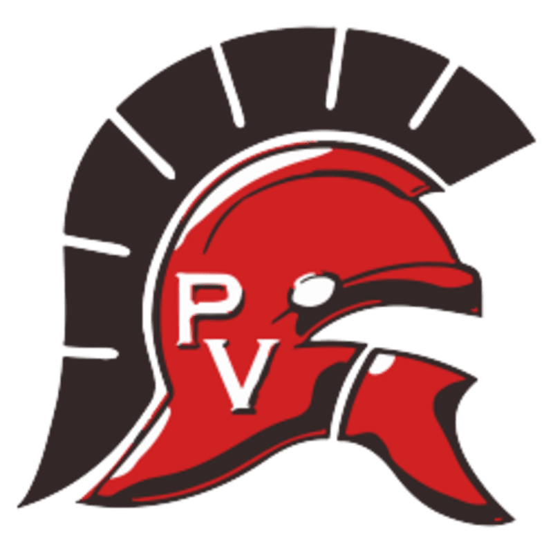 A red Spartan helmet with the letters "PV" is set against a plain white background.