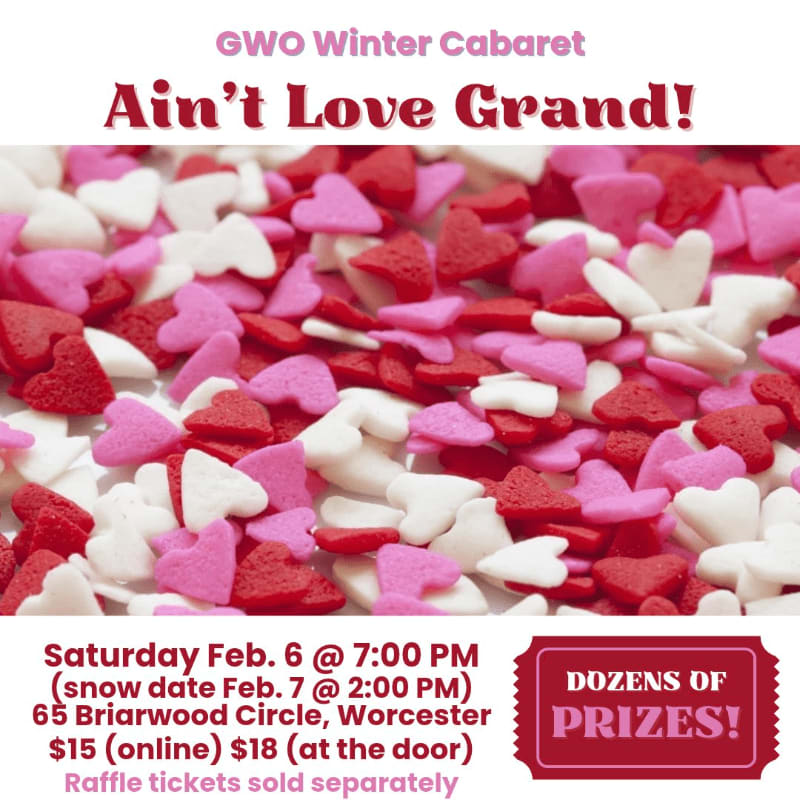 A pile of red, pink, and white heart-shaped sprinkles fills the center, framed by pink and red event text on a white background.