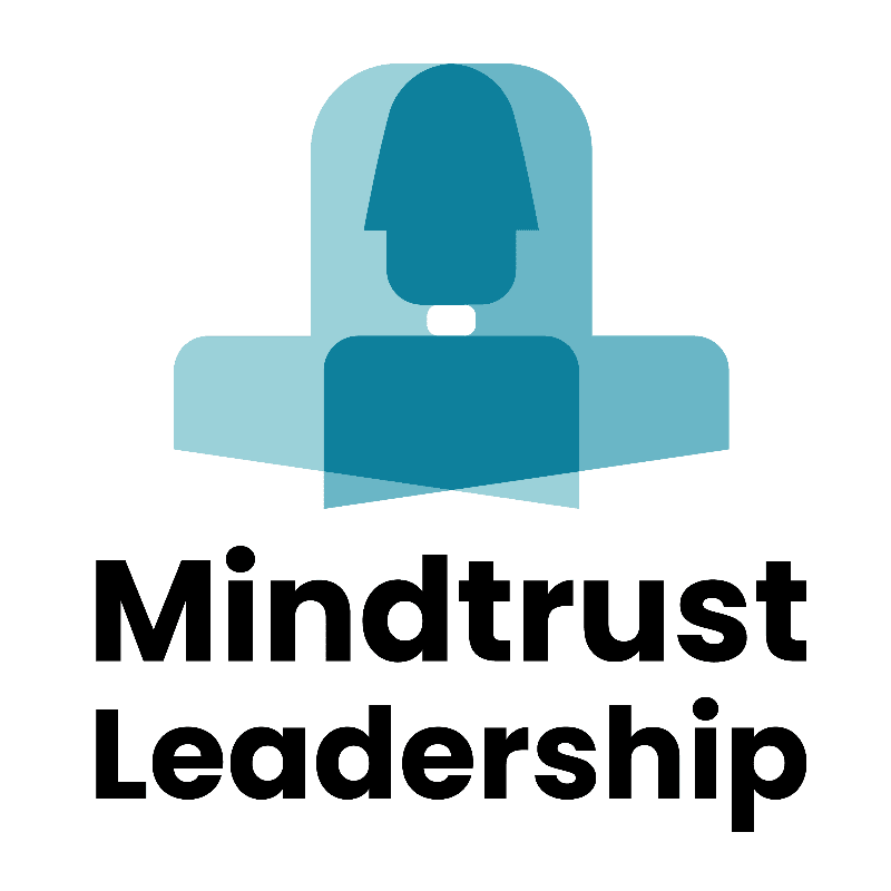 A blue stylized human silhouette and the text "Mindtrust Leadership" are centered against a plain white background.